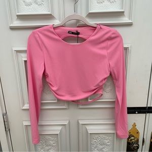 Zara Long Sleeve Crop Top - Hot Pink - Size SMALL